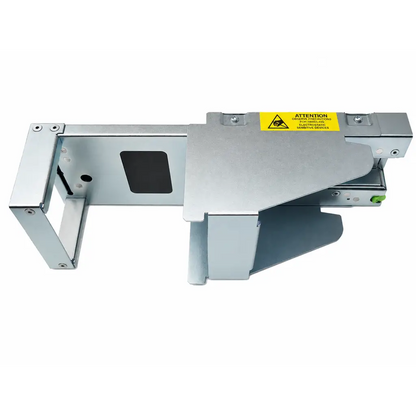Silver metallic omnicell 14-12002 rev r oral solid dispenser with yellow warning label biomed certified solid dispenser