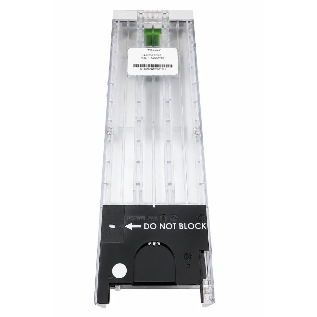 Omnicell biomed certified rev b vial cassette automated dispensing module with clear plastic body black base and green component