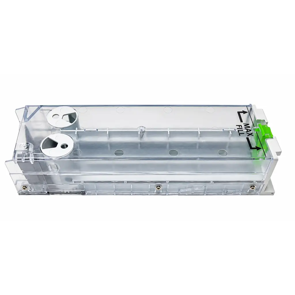 Omnicell 21-1021 rev a biomed certified clear plastic vial cassette box with silver metal parts and green fill indicator