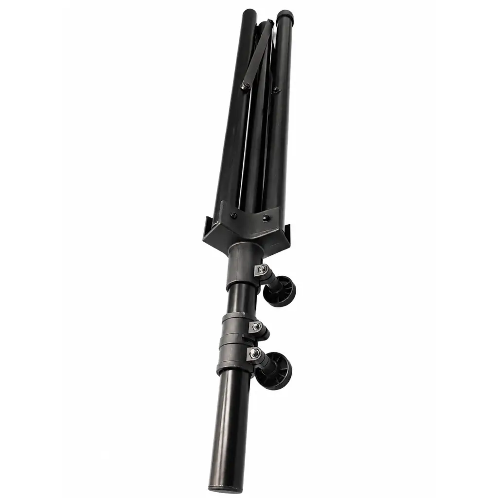 Black metal folding tripod speaker stand by on-stage stands with adjustable height and caster wheels for easy transport