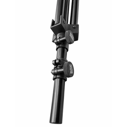 Black folding tripod speaker stand by on-stage stands with adjustable legs and textured knobs for secure positioning
