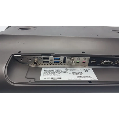 Gray metal back panel of onyx healthcare rfid venus-222st-c4-1010 monitor showing durable construction