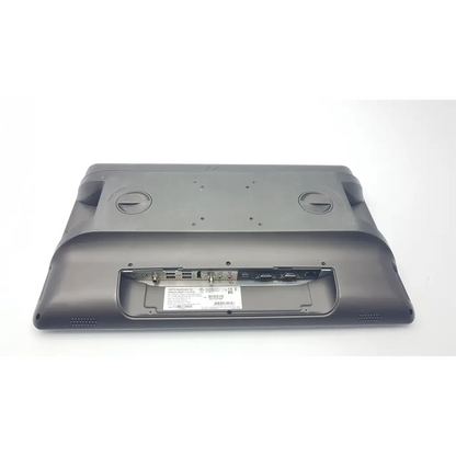 Black plastic monitor stand with circular ventilation holes and central port panel for onyx healthcare rfid venus-222st-c4-1010 monitor back side