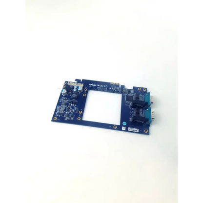 Blue rectangular onyx 1907p03c01 circuit board with central cutout and electronic components visible