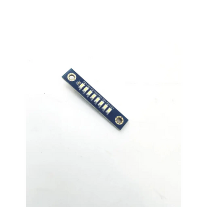 Blue rectangular led strip t005 circuit board with eight white leds and two circular mounting holes