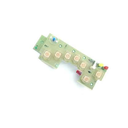 Original datex ohmeda mcff-8001940 green circuit board with beige switches and indicator lights for biomedical service and replacement parts