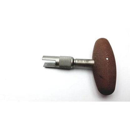 Brown textured handle with metallic shaft and knurled grip featuring precision-cut blade end p/n 100.311 31502