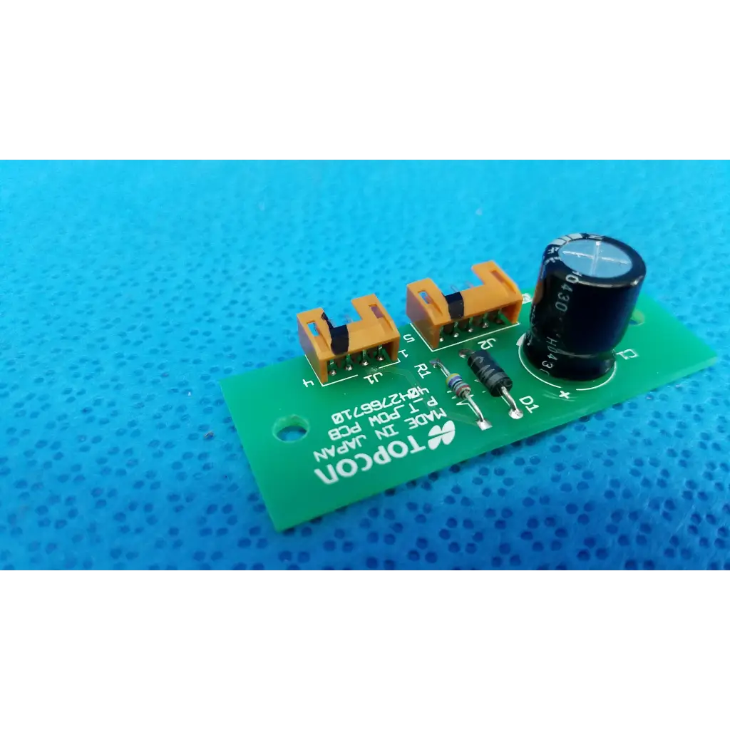 Green topcon pow pcb power circuit board with orange connectors and black capacitor for retinal camera trc-nw6s