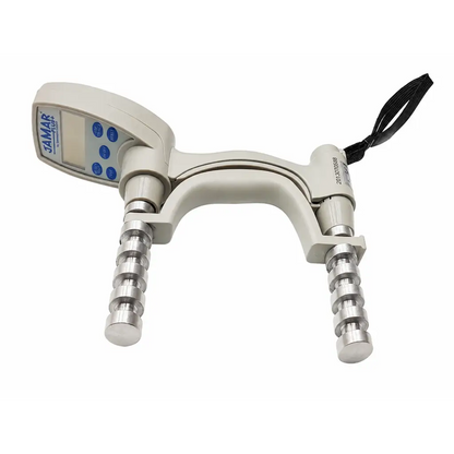 Beige and silver patterson medical jamar plus digital dynamometer with adjustable resistance rings and biomed certified case