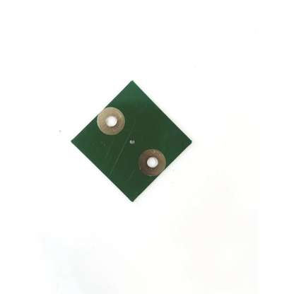 Green square 25mm control board with two circular metallic components for precise electronic control use