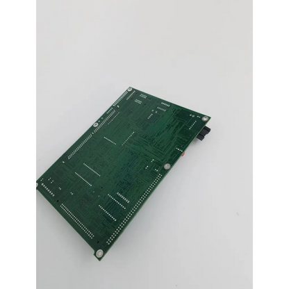 Green rectangular control board bbca2-12 with silver solder points and component mounting holes for electronics use