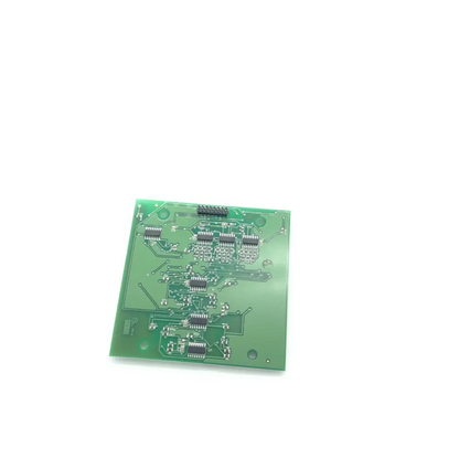 Green rectangular pcb assembly display aseptico 550100 with silver traces and black integrated circuits