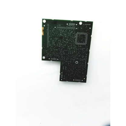 Green l-shaped pcb interface board bbdg2-5 22523sm with silver solder points and component mounting holes