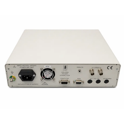 White rectangular pentax psv-4000 medical video processor back side with silver panel biomed certified ports and connectors