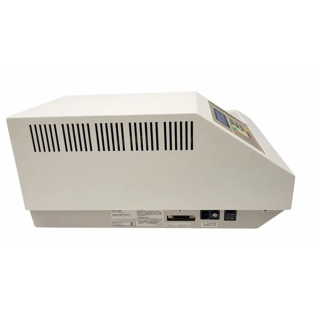 White rectangular perkin elmer geneamp pcr system 9600 thermal cycler with digital display biomed certified