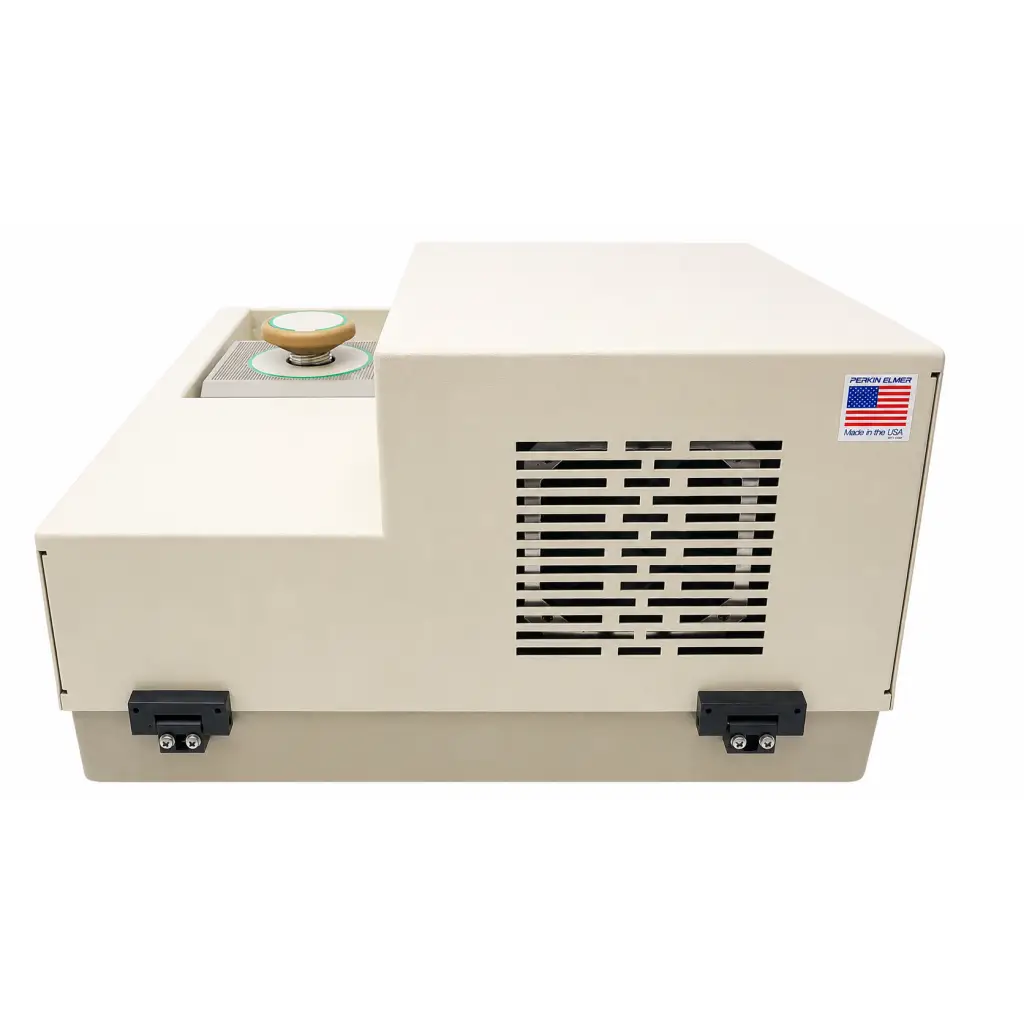 Beige perkin elmer geneamp pcr thermal cycler 9600 with wooden knob biomed certified made in usa flag sticker