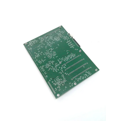 Green rectangular printed circuit board with silver soldered traces and mounting holes for perkinelmer pcb m0410330 biomedical service and replacement parts