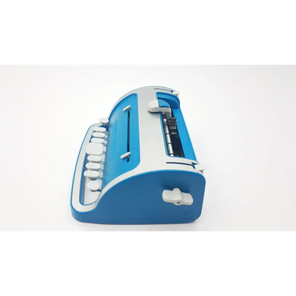 Blue and gray plastic manual perkins brailler aph next generation with white keys for braille writing use