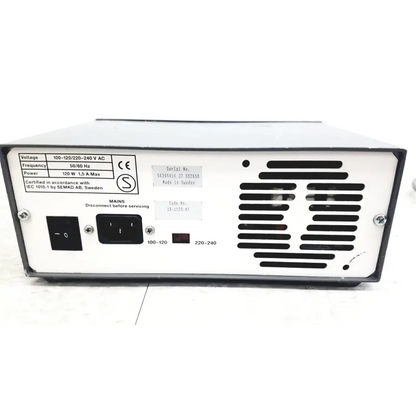 Black and white pharmacia biotech electrophoresiis power supply eps 300 with ventilation slits made in sweden and ce marks