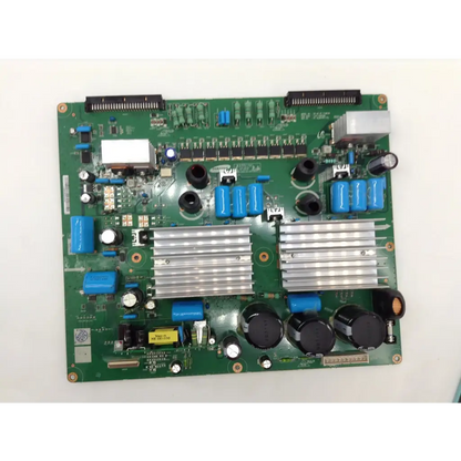 Philips 50pf9731d main board with green circuit board blue capacitors black components and silver heat sinks