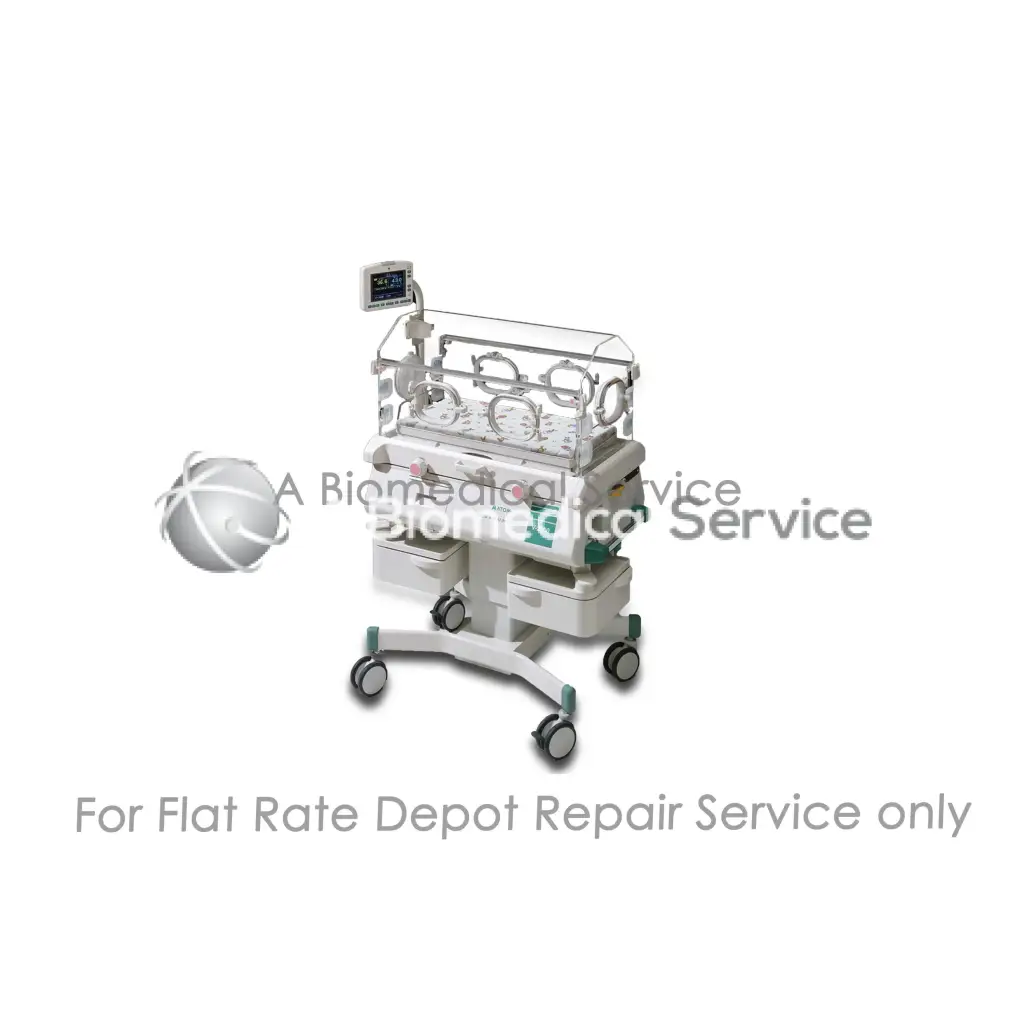 Philips ATOM V-2200 medical incubator with transparent acrylic walls and digital monitor for flat-rate repair service
