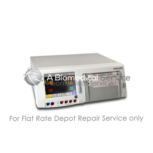 Philips Avalon FM50 M2705a medical equipment with white casing and digital vital signs display for flat-rate repair service