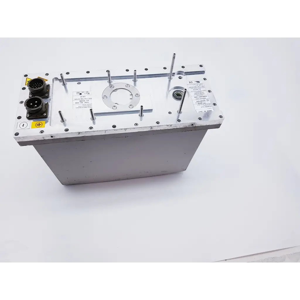 Silver metallic industrial battery module with black connectors and mounting hardware for philips bv pulsera c-arm parts