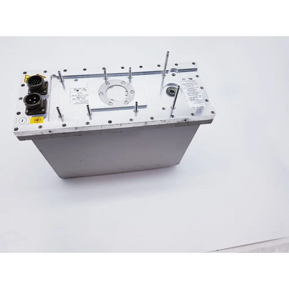 Silver metallic industrial battery module with black connectors and mounting hardware for philips bv pulsera c-arm parts