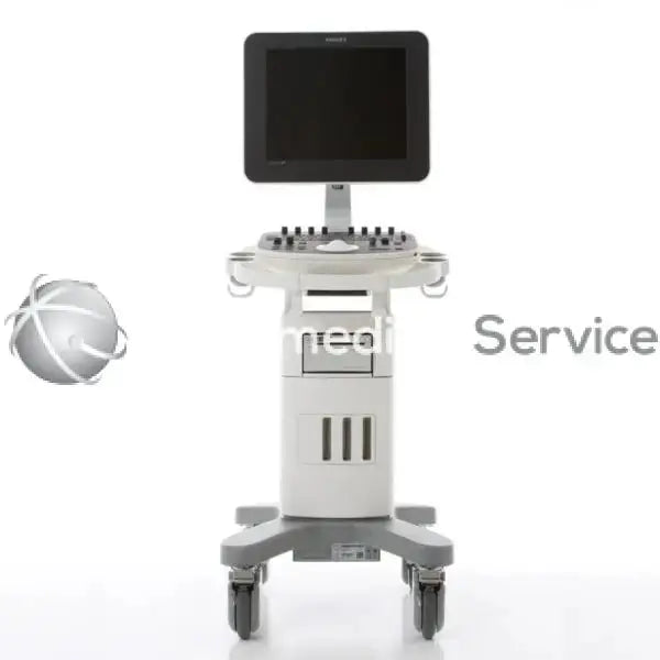 Gray philips clearvue 350 ultrasound machine with touchscreen monitor and control panel on adjustable stand