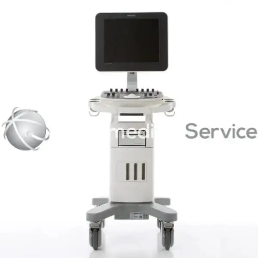 Gray philips clearvue 350 ultrasound machine with touchscreen monitor and control panel on adjustable stand