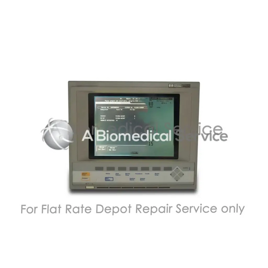 Gray hp biomedical omni care patient monitor with digital display and buttons for medical equipment repair service