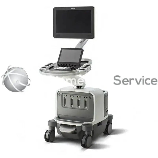 Philips EPIQ 7 gray and white ultrasound machine with mounted touchscreen monitor and control panel on adjustable arm