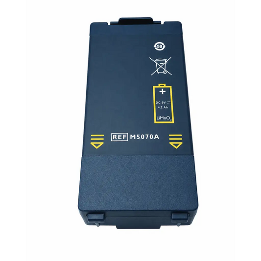Dark blue rectangular lithium-ion battery set m5070a with 9v 4.2 ah for philips heartstart hs1 frx aed devices