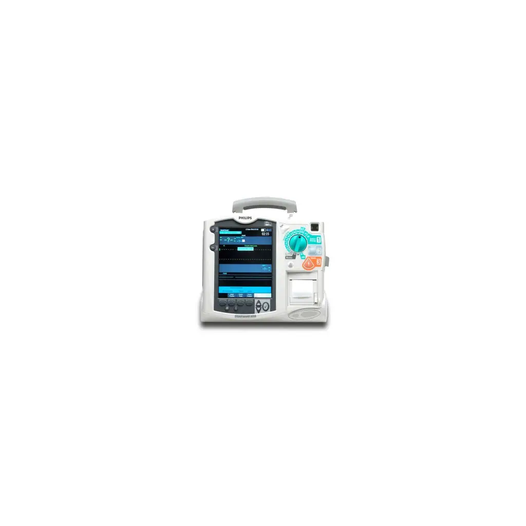 Philips Heartstart MRx defibrillator with touchscreen and teal control dial for medical equipment repair service