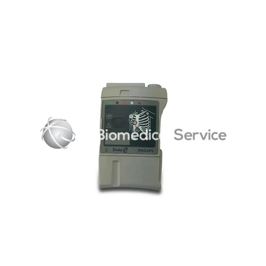 Gray Philips HP M2601A Series C defibrillator with digital display showing anatomical chest diagram for emergency use