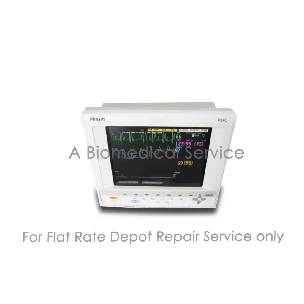 White philips v24c m1204a patient monitor with digital vital signs display for medical equipment repair service