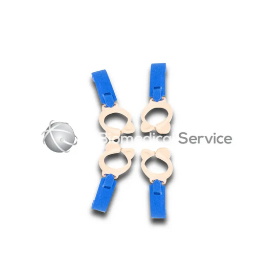Blue and beige plastic medical clip holders arranged symmetrically in the Philips Intellivue cable management kit