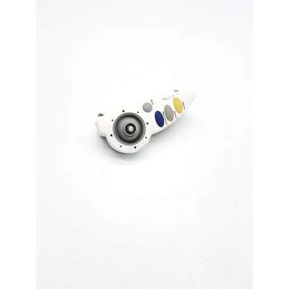 White ergonomic patient monitor controller dial with central circular dial and colored buttons for m4046-61402 model
