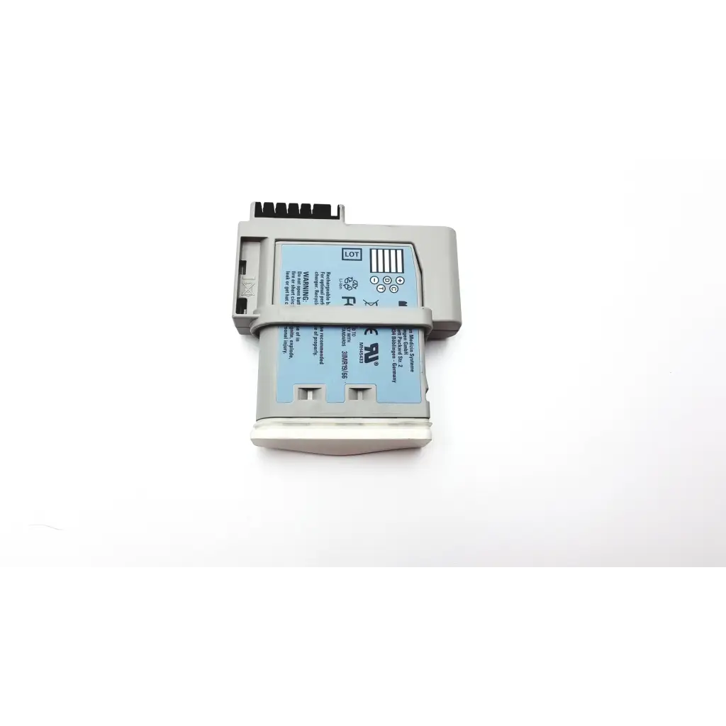 Gray plastic philips intellivue m4607a mp2 battery module with light blue label for patient monitor use