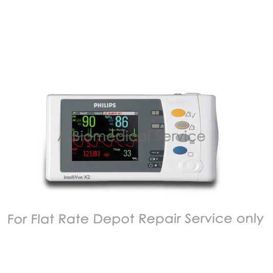 White philips intellivue mms x2 m3002a patient monitor with digital display and colored waveforms for medical equipment repair service
