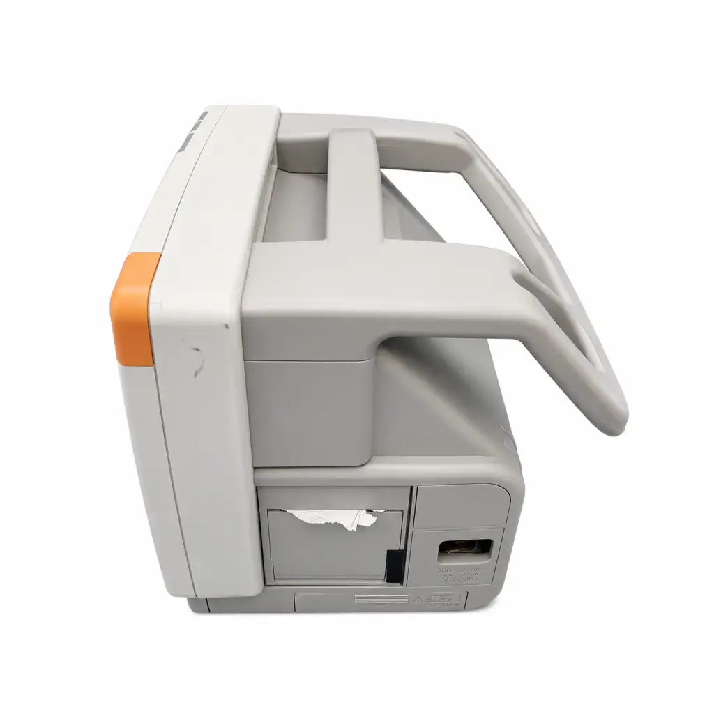 Philips intellivue mp5 anesthesia patient monitor in gray with orange accent and built-in handle for portability