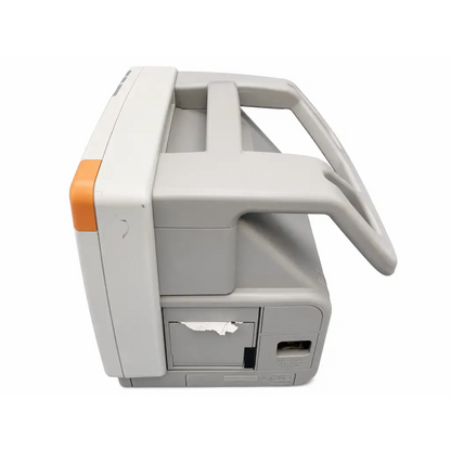 Philips intellivue mp5 anesthesia patient monitor in gray with orange accent and built-in handle for portability