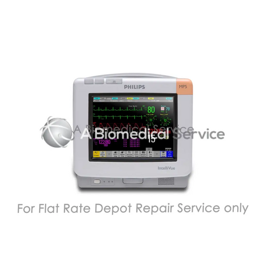 Philips intellivue mp5t patient monitor with white and orange casing showing colorful vital signs for repair service medical equipment