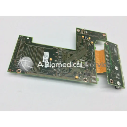 Green circuit board with gold connectors and orange flex cable for philips intellivue mp70 m8071-67011 interface module