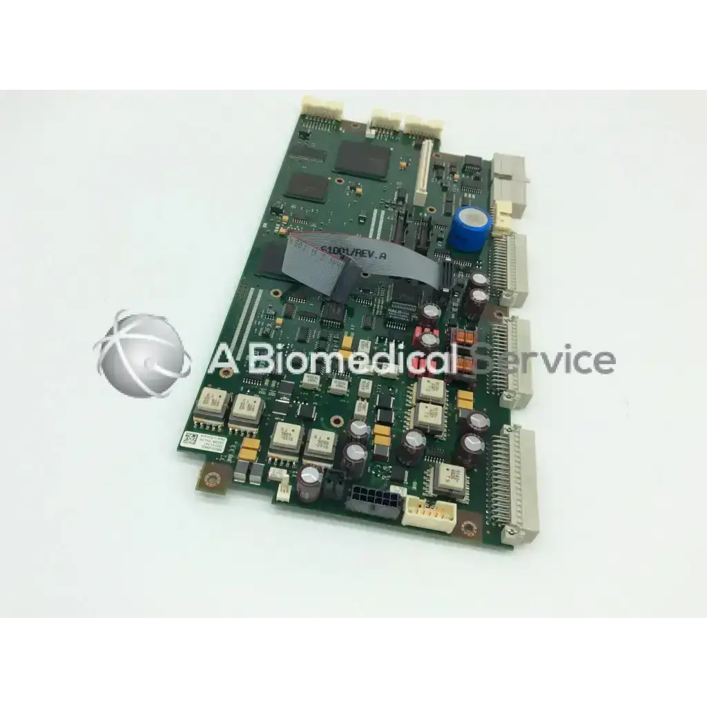 Green circuit board with electronic components and blue capacitor for philips intellivue mp70 patient monitor m8050-66422