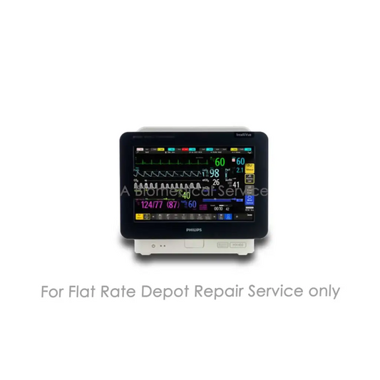 Black philips intellivue mx400 patient monitor with color touchscreen displaying vital signs for repair service of medical equipment