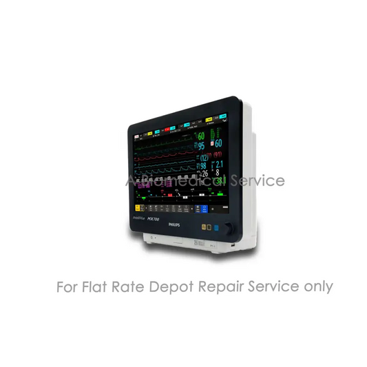 Black and white philips intellivue mx700 patient monitor with digital colored vital signs display for repair service medical equipment