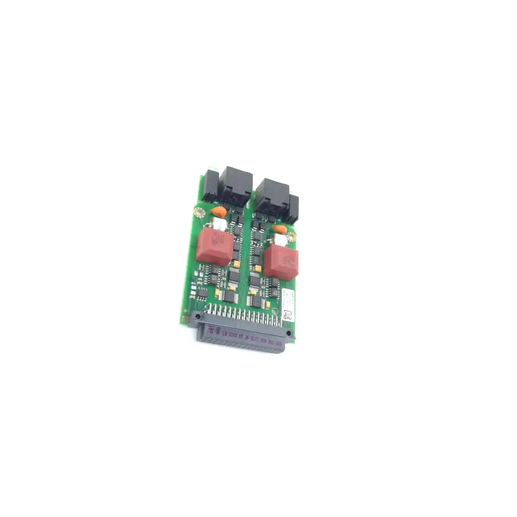 Green printed circuit board with black connectors red capacitors and gray interface for philips intellivue rs232 serial port replacement parts
