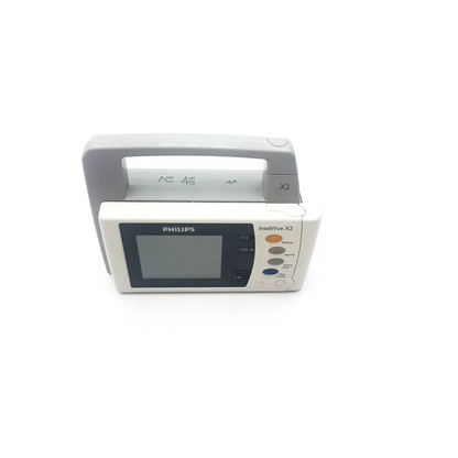 Philips Intellivue X2 monitor ECG spo2 NIBP temp with white gray casing and central screen surrounded by colored buttons