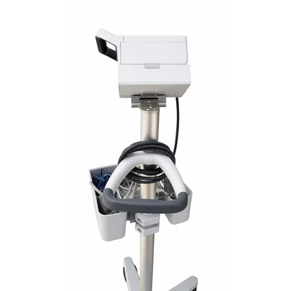 White philips intellivue x3 patient monitor cart with mounted monitor and integrated cable management system